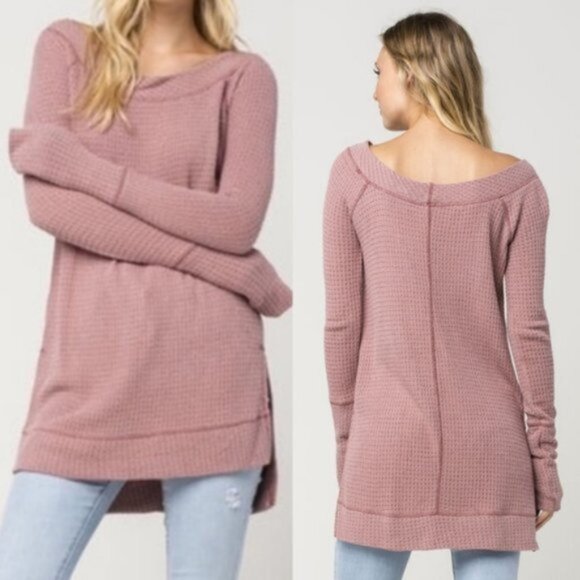 Free People Kate Thermal Tunic Top Oversized Waffle Knit size XS Bohemian - Picture 6 of 12